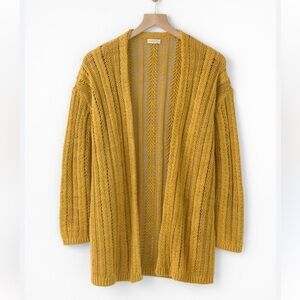 Garnet Hill Braided Rib Cardigan, size M, yellow, linen blend